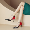 一字扣包头凉鞋，夏季欧美细跟红花职业黑色尖头包跟米色高跟鞋XC-S066 商品缩略图0