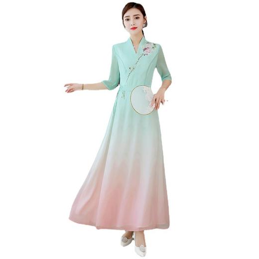 夏季新款，中式茶服连衣裙女时尚中国风复古改良款长裙AHM-thfs9160 商品图4