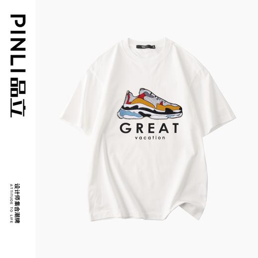 PINLI品立夏季新款纯棉短袖T恤印花休闲体恤上衣BG231111050 商品图5