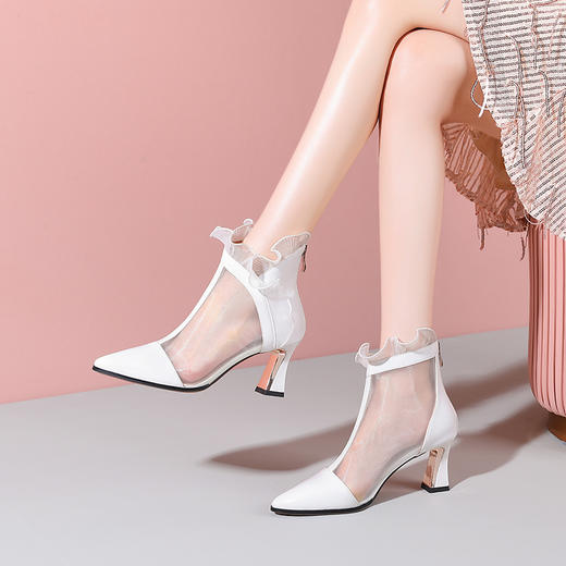 春夏新款，尖头超迁皮拼接网纱后拉链短靴YSML-D787-212 商品图2