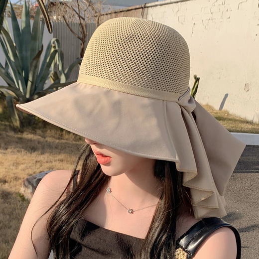 ZQ-T1-M2271日本UV遮阳帽女夏天太阳帽子大檐披肩蝴蝶结渔夫帽潮 商品图6