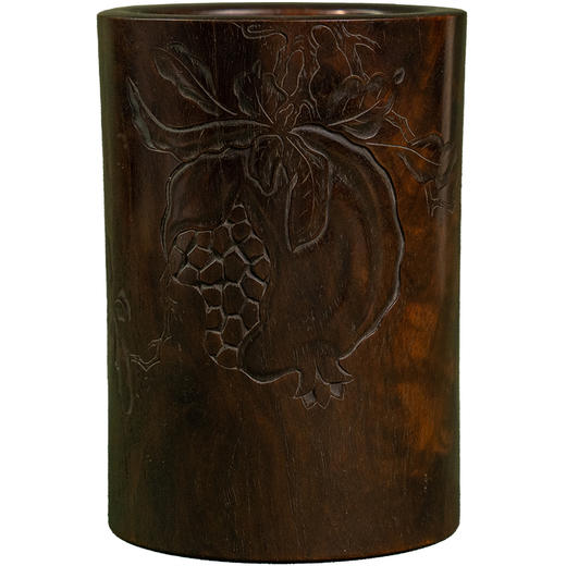 清 黄花梨阴刻石榴诗文笔筒 商品图5