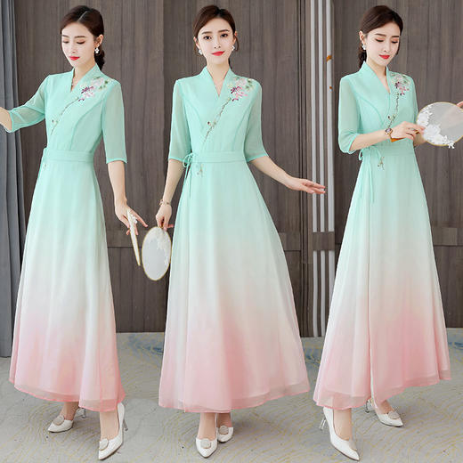 夏季新款，中式茶服连衣裙女时尚中国风复古改良款长裙AHM-thfs9160 商品图1