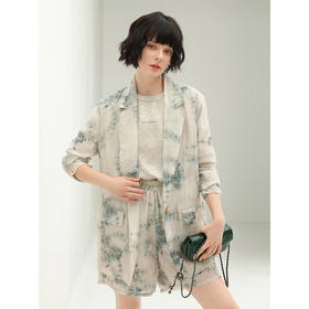 COCOBELLA国风写意印花西装短裤女夏通勤薄款莱赛尔短裤SO18