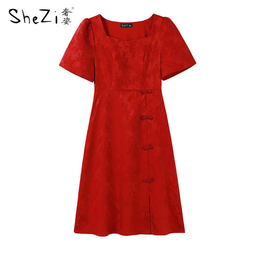 奢姿2025年夏装新款大码女装气质方领连衣裙胖妹妹开叉时尚裙子9932868123 商品图0