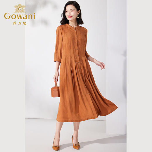 乔万尼真丝蚕桑丝连衣裙夏季新款修身中袖长裙ET2E236 商品图1