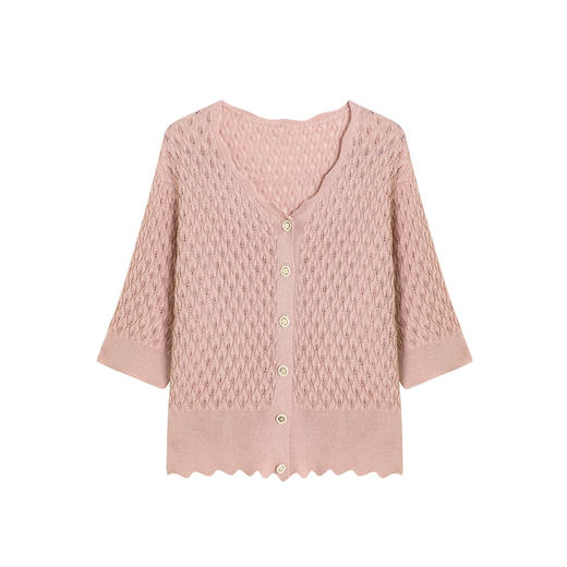 V领中袖冰丝针织开衫，薄款镂空夏季女外搭披肩配吊带裙上衣CC-53-6617 商品图4