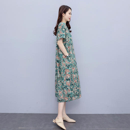 HR WX8808-79大码宽松遮肉显瘦简约时尚休闲印花连衣裙 商品图2