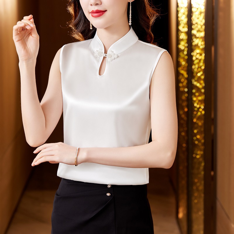 弹力缎面修身显瘦小背心复古盘扣内搭K-402H3215