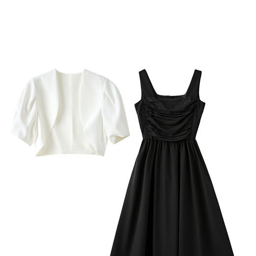 法式复古，气质通勤坎肩小外套+横条压褶大摆吊带裙两件套WLZD-2306312 商品图4