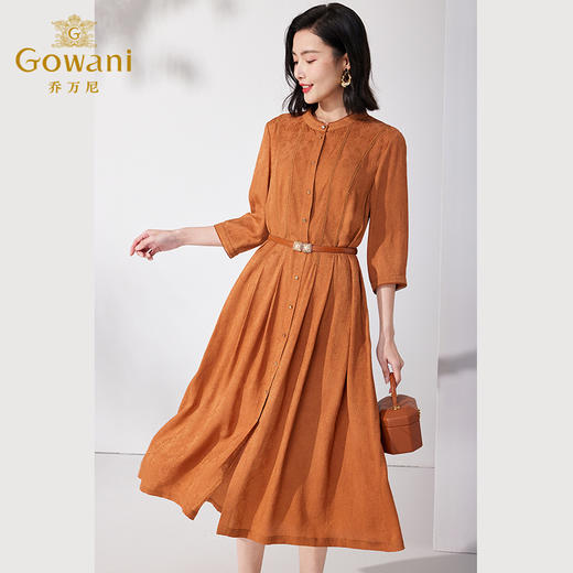 乔万尼真丝蚕桑丝连衣裙夏季新款修身中袖长裙ET2E236 商品图2