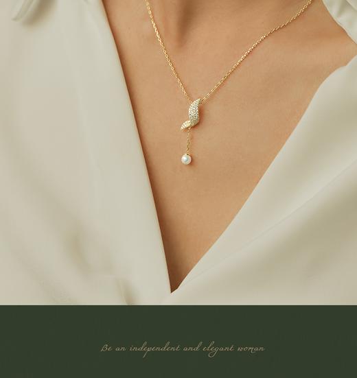 Oflye潮流饰品 纯银项链女独特珍珠吊坠设计感锁骨链新款小众锆石个性项饰品 商品图6