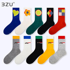 春夏多彩精梳棉青年男女同款中筒袜几何字母学院男士女士学生袜