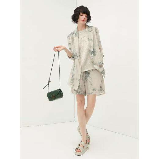 COCOBELLA国风写意印花新中式贡针西装莱赛尔微透视外套SI532 商品图2