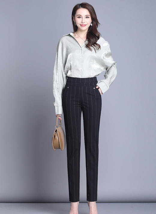 HY-8338zsz裤子女新款西裤黑色高腰显瘦西装微弹垂坠女士哈伦裤 商品图5