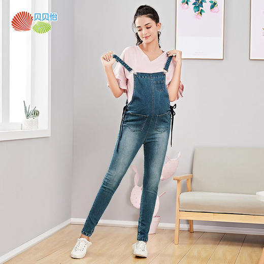 贝贝怡孕妇裤牛仔背带裤秋季新款时尚长裤显瘦网红宽松连体裤子 商品图1