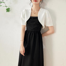 法式复古，气质通勤坎肩小外套+横条压褶大摆吊带裙两件套WLZD-2306312