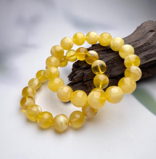 琥珀单圈手串-金白圆珠 商品图0