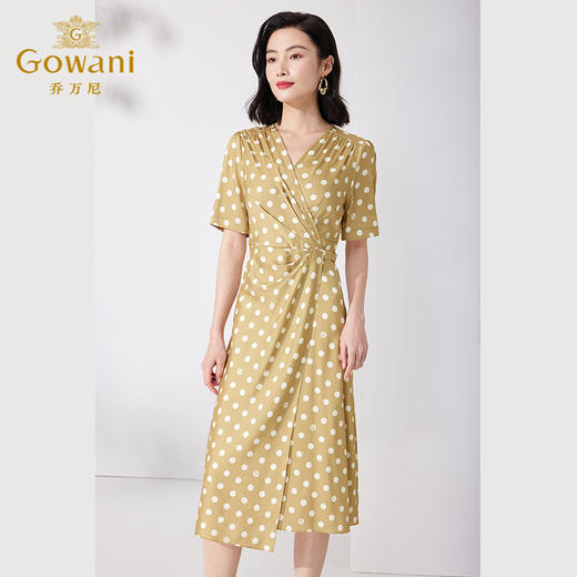 乔万尼真丝连衣裙新款女19mm重磅桑蚕丝V领波点裙ET2E246 商品图1