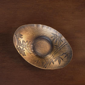 松竹元宝铜杯托5入/黄亚  手工复古铜杯垫元宝形茶托杯托功夫茶垫隔热防烫盏托禅意茶配