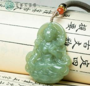 和田玉吊坠-莲花座青黄口度母和田玉度母约53*40mm 商品图0