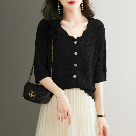 V领中袖冰丝针织开衫，薄款镂空夏季女外搭披肩配吊带裙上衣CC-53-6617 商品图2