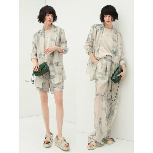 COCOBELLA国风写意印花新中式贡针西装莱赛尔微透视外套SI532 商品图1