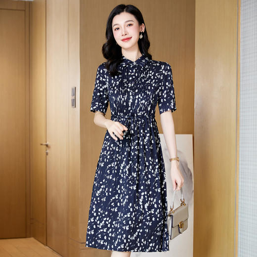 ASE 2307真丝连衣裙桑蚕丝妈妈气质碎花衬衫裙 商品图2