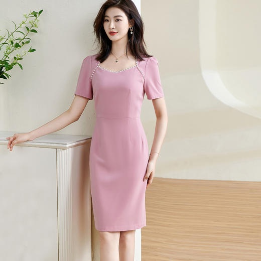 剩S 米思阳2024夏季新款甜美优雅纯色连衣裙收腰显瘦修身短袖裙子1431 商品图0