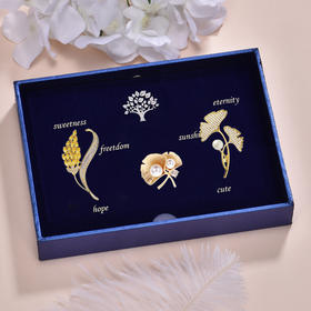 「三件套礼盒装！精致胸针」母亲节礼物珍珠麦穗胸针礼盒 复古旗袍装饰胸花防走光胸针女时尚配饰