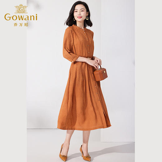 乔万尼真丝蚕桑丝连衣裙夏季新款修身中袖长裙ET2E236 商品图3