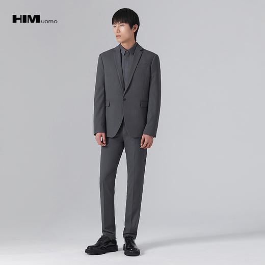 HIM漢崇  套装西装 男士通勤商务职业正装简约舒适深灰色修身西服 商品图1