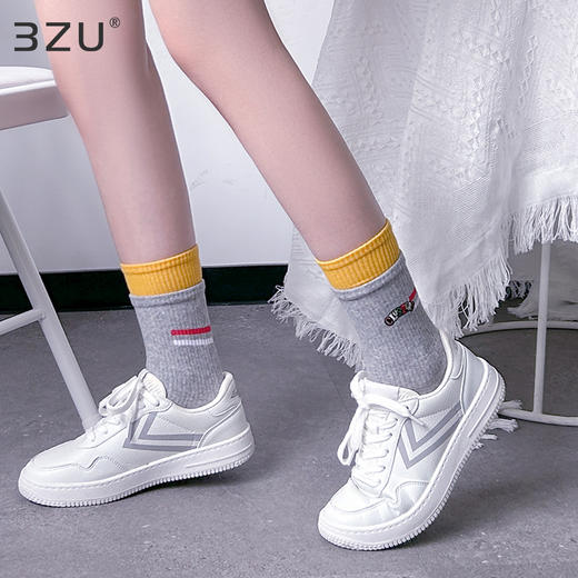 春夏多彩精梳棉青年男女同款中筒袜几何字母学院男士女士学生袜 商品图4