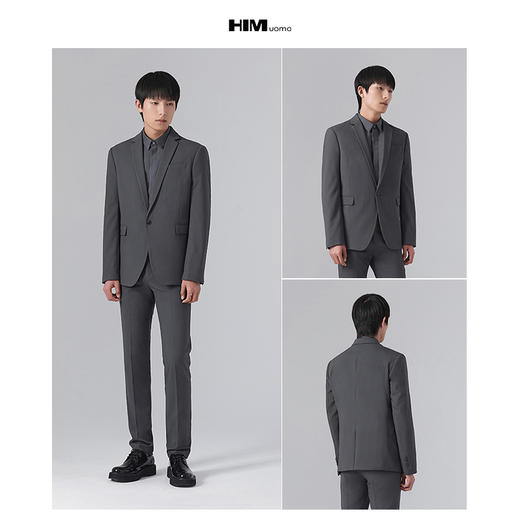 HIM漢崇  套装西装 男士通勤商务职业正装简约舒适深灰色修身西服 商品图3