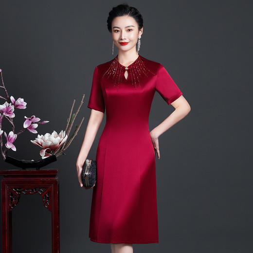 JC-62182改良旗袍连衣裙年轻新款女士气质红色婚宴喜婆婆礼服 商品图1