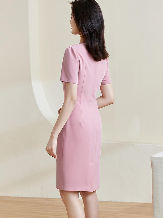 剩S 米思阳2024夏季新款甜美优雅纯色连衣裙收腰显瘦修身短袖裙子1431 商品图2