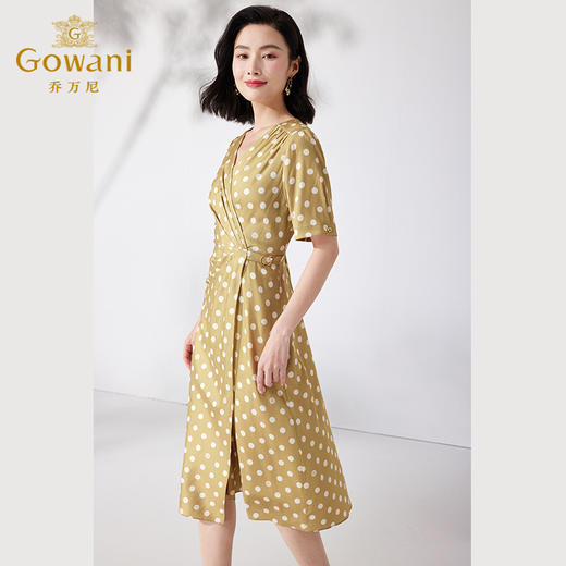 乔万尼真丝连衣裙新款女19mm重磅桑蚕丝V领波点裙ET2E246 商品图3
