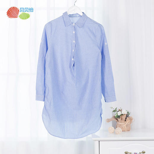 贝贝怡孕妇装长袖纯棉衬衫春秋装新款中长款孕期潮妈哺乳宽松上衣 商品图3