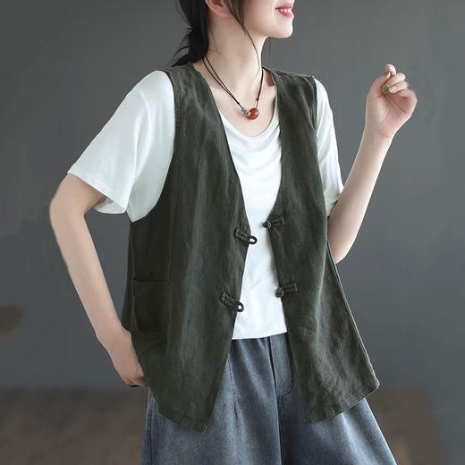 GYH 9356棉麻大码宽松复古文艺盘扣显瘦背心外套 商品图1