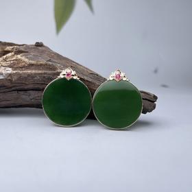 18K碧玉吊坠-花扣圆牌