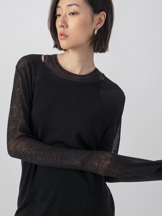 322工房质感单品水溶羊毛微透针织套头衫2023春夏百搭罩衫女B039 商品图3