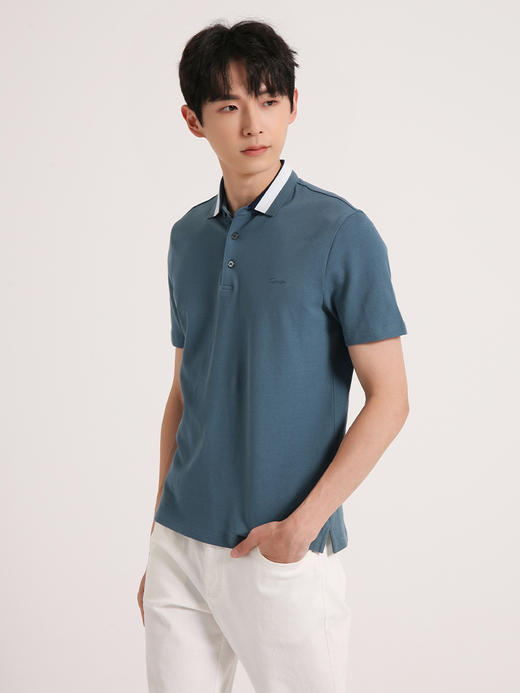 callisto绿色棉混纺丝毛麻混纺翻领T恤 SSTSS006C 商品图1