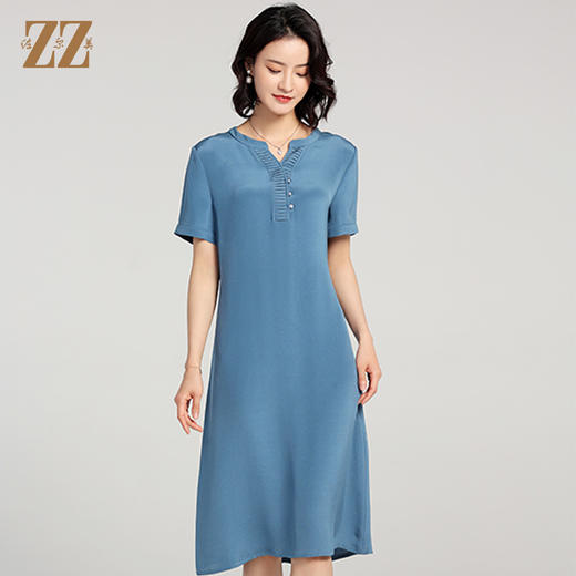 佐尔美夏季新款 100%桑蚕丝真丝短袖连衣裙女E22LS87 商品图2