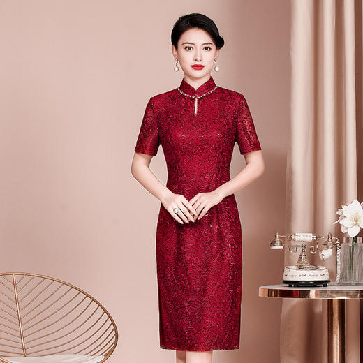 WX-2299120喜婆婆婚宴装显瘦旗袍蕾丝新款婚礼礼服修身洋气连衣裙 商品图3