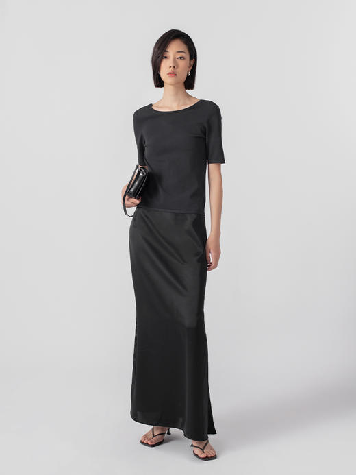 322工房挖剪露肤人造丝露背T恤2023春夏款显瘦针织打底套头衫B033 商品图1