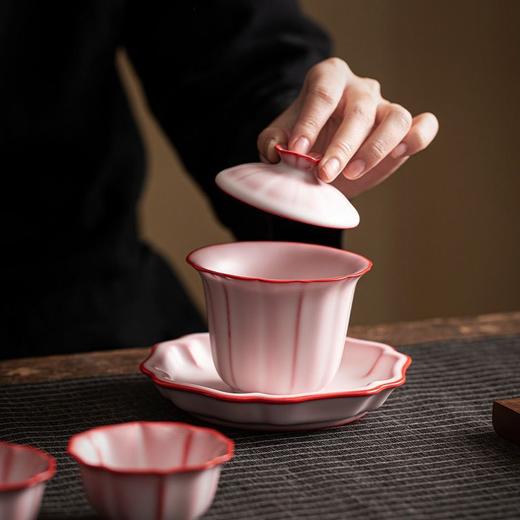 猪油冻红胎陶瓷功夫茶具套装家用茶壶盖碗泡茶器高档轻奢礼盒装 商品图4