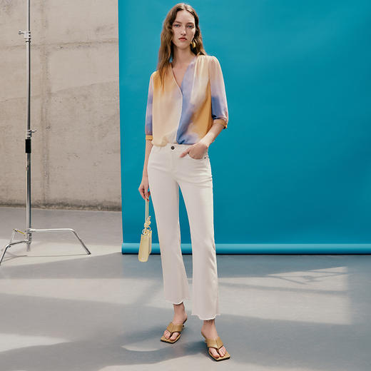 EITIE爱特爱夏季新款时尚个性扎染撞色印花衬衫上衣女7413121 商品图1