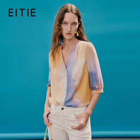 EITIE爱特爱夏季新款时尚个性扎染撞色印花衬衫上衣女7413121