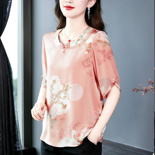 洋气百搭圆领，中式盘扣雪纺衫KQL-E37M2607 商品图2