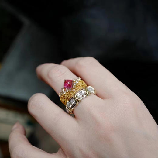 龢盒原创 古典皇冠碧玺方糖戒指 商品图4